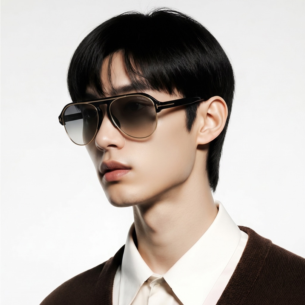 Tom Ford Marshall Ft 0929 Shiny Black/Grey Brown Shaded 58/16/145 Unisex Sunglas